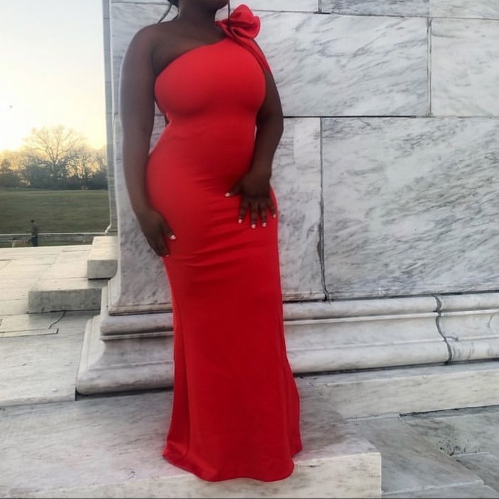 Red one shoulder formal dress